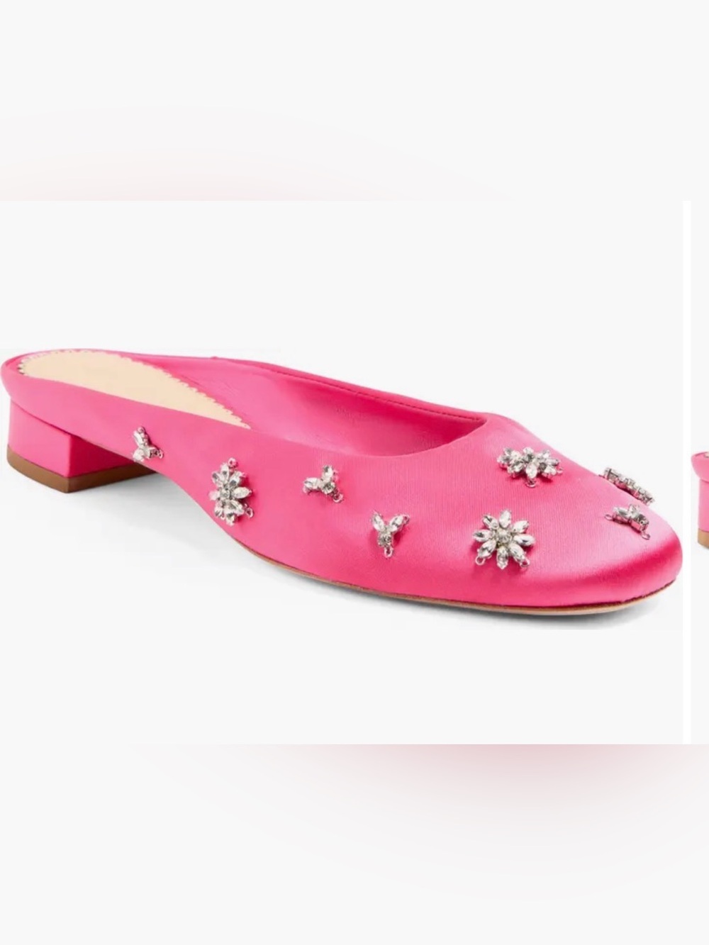 cinq a sept Hot Pink Jeweled Satin Ballet Mule